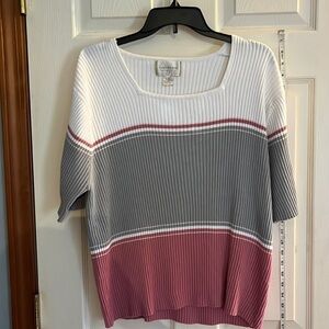 Capistrano essentials-22/24-white/pink/gray short sleeve ribbed pullover sweater